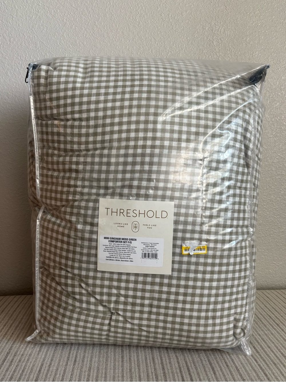 NWT Full/Queen Mini Gingham Comforter and Sham Set Moss Green - Threshold